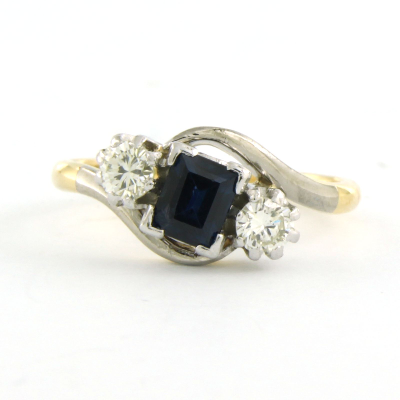 Buy 18k goud en platina ring met saffier en briljant geslepen diamanten tot. 0.32ct? Bid from 500!