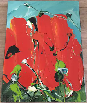 Ad van Hassel - 2 Rode Tulpen | kleurrijk olieverf schilderij kopen? Bied vanaf 45!