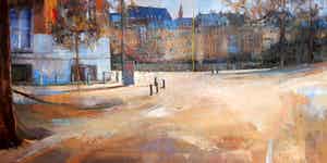 Klaas Werumeus Buning - Gezicht op het Binnenhof, olieverf op doek (mooi ingelijst, groot) verkocht voor € 1000!