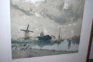Henry Cassiers - ets/aquatint = waterlandschap met molen = kopen? Bied vanaf 55!