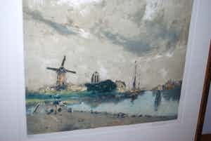 Henry Cassiers - ets/aquatint = waterlandschap met molen = verkocht voor € 55!