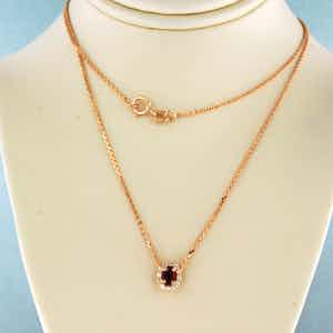 14k gouden collier/hanger met robijn en briljant geslepen diamant tot. 0.10ct verkocht voor € 200!