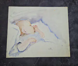 Jan Sluijters (jr.) - in 1942 gemaakt Aquarel tekening - slapende baby - potloodgesigneerd kopen? Bied vanaf 31!