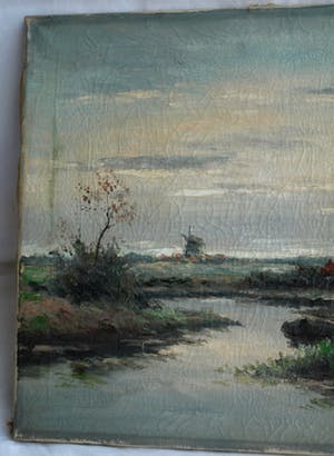 Clemens Wolters - Olieverf op doek, Molens in een Hollands landschap – ca 1915 kopen? Bied vanaf 35!