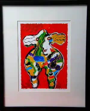 Peter Diem - Bonte Koe, mooi gelijst verkocht voor € 55!