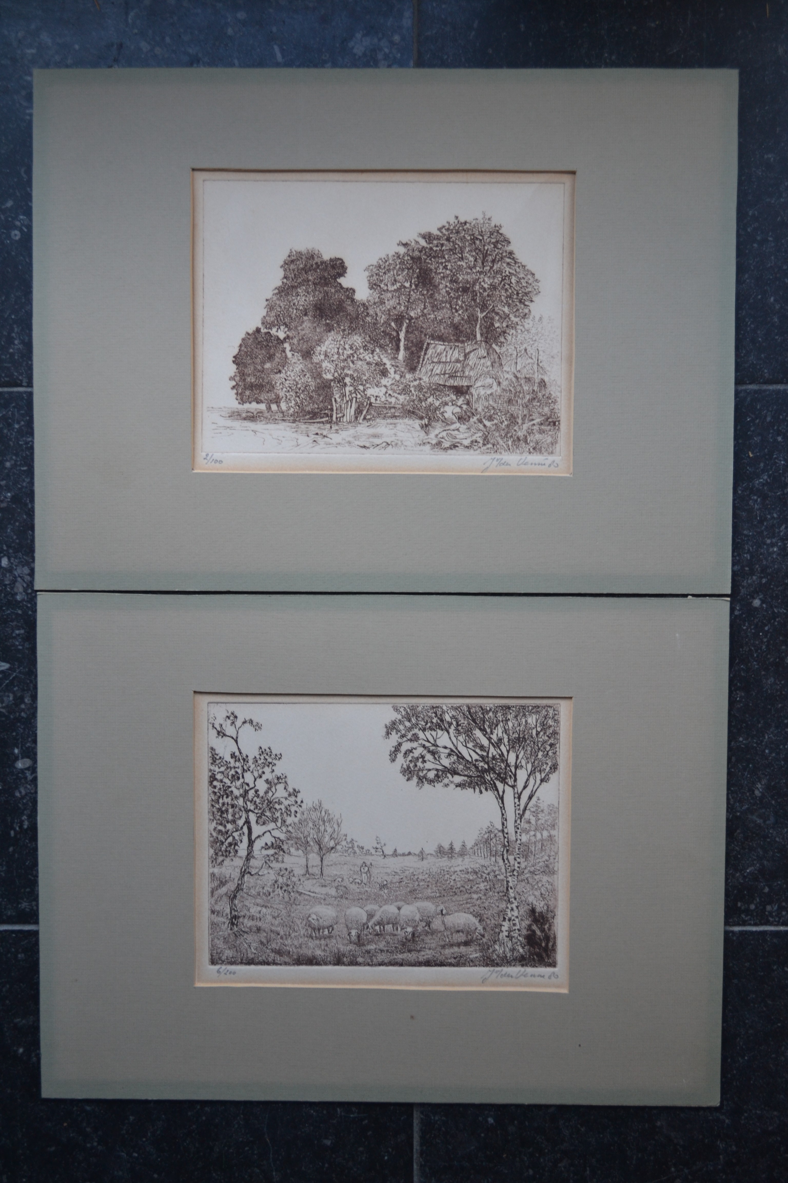 Niet of onleesbaar gesigneerd - Twee landschappen - Ets kopen? Bied vanaf 1!