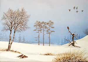 Ari Stolk - Uil op tak en kramsvogels in winterlandschap verkocht voor € 65!