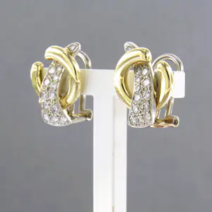 14k bicolour gouden oorclips met briljant geslepen diamant 0.60ct - 6.4 grams kopen? Bied vanaf 950!