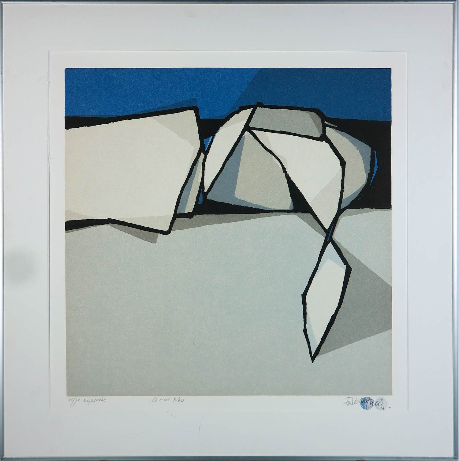 Fon Klement - Boardsnede op papier, Le ciel bleu - Ingelijst kopen? Bied vanaf 90!