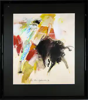 Jan Peter van Opheusden - Gemengde techniek op papier, Stiergevecht II - Ingelijst verkauft für € 150!