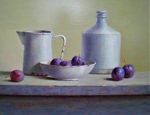 Hans Habraken - Witte kan fles en bord met pruimen kopen? Bied vanaf 695!