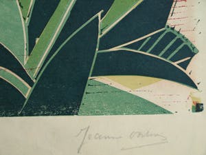 Jeanne Bieruma Oosting - Ingelijste linoleumsnede , ‘Exotische tuin’ – 1957 kopen? Bied vanaf 75!