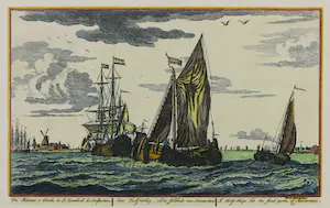 Pieter Schenk - Een Turf Schip, en de sandhoek van Amsterdam - Ingelijst kopen? Bied vanaf 1!