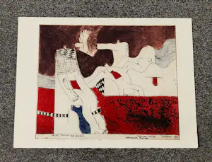 Hannes Postma - "Hors series" handgekleurde Ets -1966 - E.A. exemplaar "gekleed evenwicht" kopen? Bied vanaf 59!