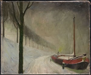 Klaas van den Erve - Olieverf op doek, Aangemeerde platbodem kopen? Bied vanaf 10!