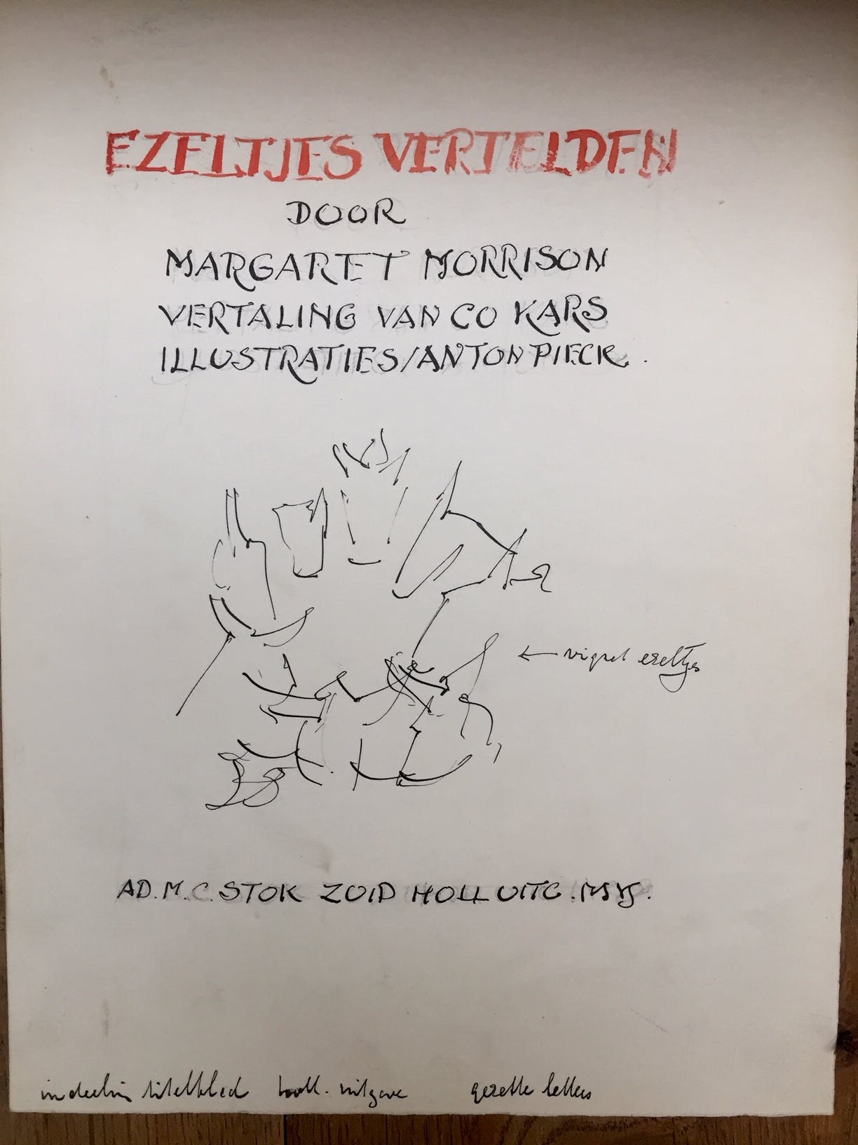 Anton Pieck - Origineel schetsontwerp voor titelblad 'Ezeltjes vertelden' - 1949 kopen? Bied vanaf 150!