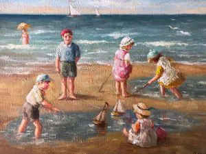 Annemarie van Wolde-Mulder - strandtafereel met kinderen kopen? Bied vanaf 185!