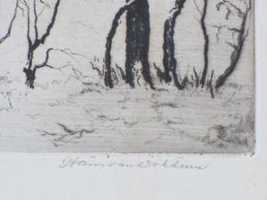 Hans van Dokkum - Boerderij in de sneeuw - Ets kopen? Bied vanaf 1!