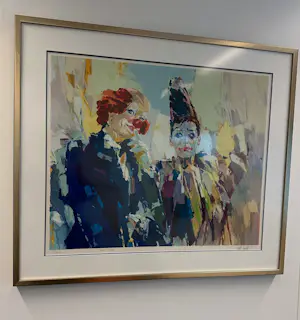 Paul Rouwette - Clowns gesigneerde zeefdruk ingelijst in bronskleurige lijst kaufen? Bieten Sie von 50!