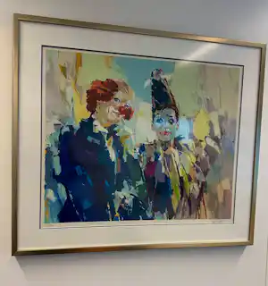 Paul Rouwette - Clowns gesigneerde zeefdruk ingelijst in bronskleurige lijst vendu pour 50€ !