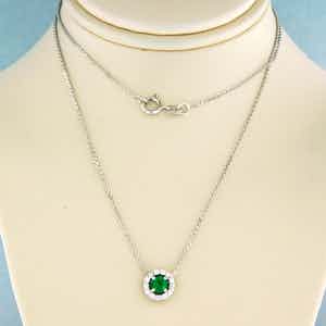 14k gouden collier met hanger bezet met smaragd en briljant geslepen diamant verkocht voor € 175!