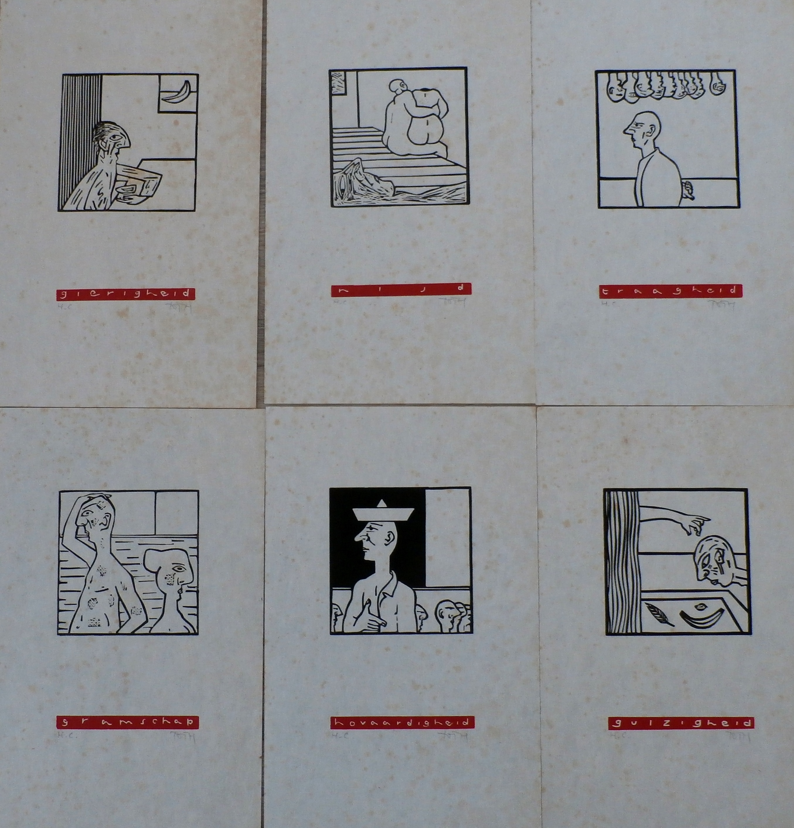 Tom Thijsse - 6 linosneden: de hoofdzonden kopen? Bied vanaf 1!