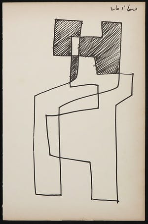 Siep van den Berg - Inkttekening, Abstracte compositie kopen? Bied vanaf 1!