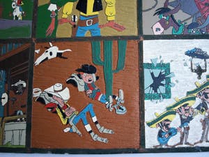 Curiosa - 12 Uit linoleum gesneden covers Lucky Luke – Groot – jaren ‘70 kopen? Bied vanaf 1!