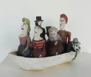 Werner Lehmann - Keramiek, Carnaval / Figuren in bootje + boekje! kopen? Bied vanaf 300!