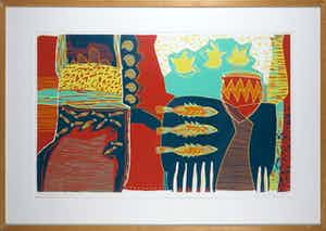 Diana van Hal - Linosnede, Tuned-in - Ingelijst (Groot) verkocht voor € 40!