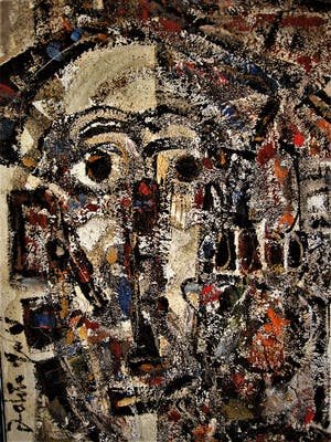 George Ebrin Adringa - (Ivoorkust 1933) GROOT olieverf "Masque Africaine" gesigneerd kopen? Bied vanaf 10!