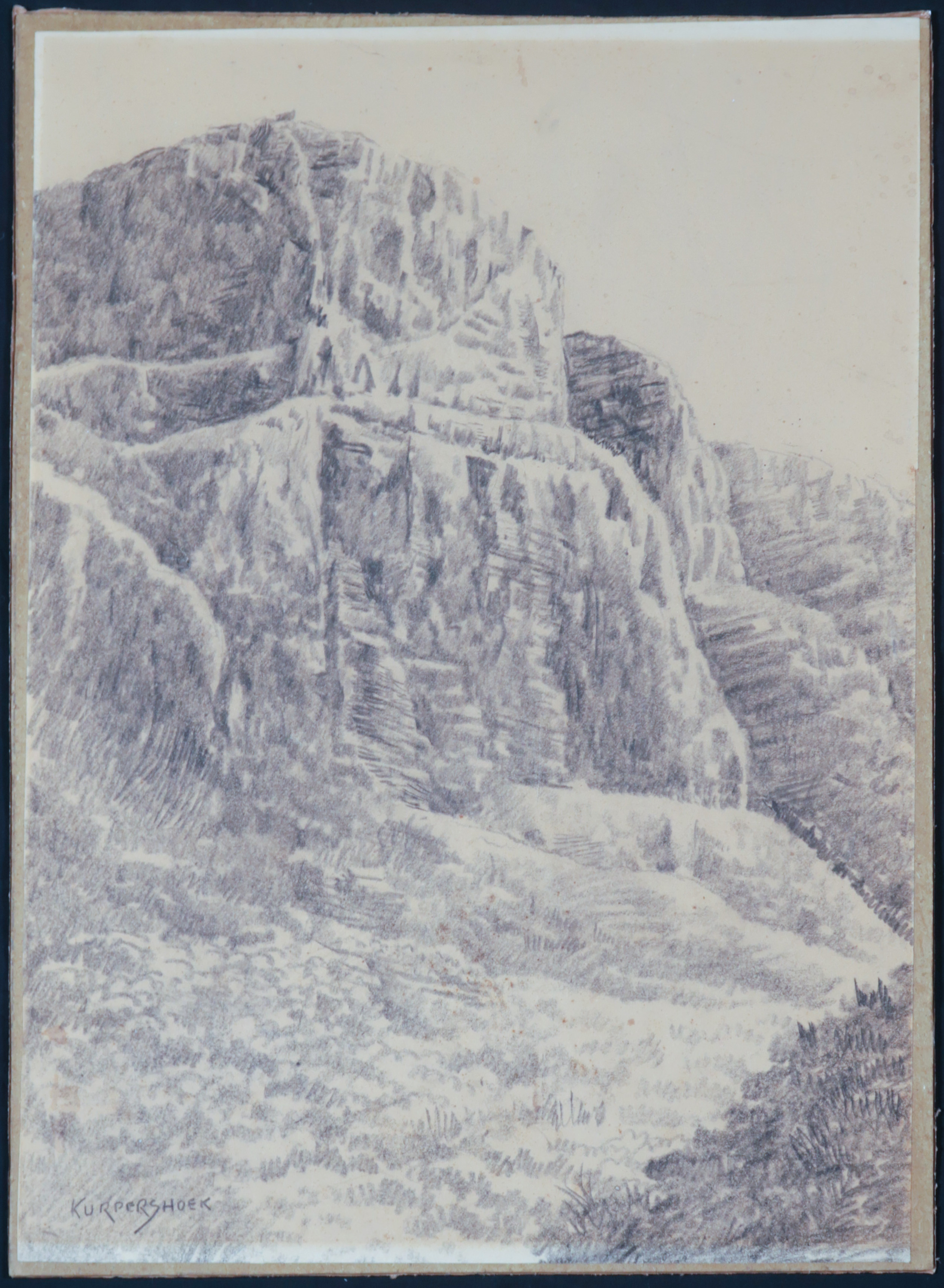 Leo Kurpershoek - Potlood tekening, Rotslandschap kopen? Bied vanaf 1!