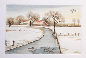 Ari Stolk - Winterlandschap boerderij, bevroren sloot en eenden kopen? Bied vanaf 60!