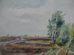 Han Krug - Winderige dag op de heide - Hilversum - Aquarel kopen? Bied vanaf 1!