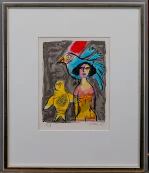 AcheterCorneille - Ingelijste litho: 'La Chouette' - 2000(nette lijst!)? Enchérissez de 250!