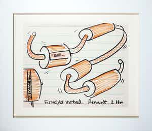 Servaas - Stifttekening, Fishgas Install. Renault 2 ltr. - Ingelijst verkocht voor € 1!