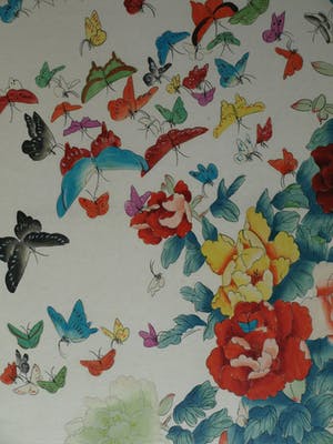 Niet of onleesbaar gesigneerd - Grote ingelijste aquarel op zijde , Japans , Vlinders – 100 x 62 cm kopen? Bied vanaf 1!