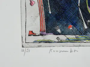 Bernd Kastenholz - aquarellierte Radierung, „Konsumboni“ nur 50 Expl. kopen? Bied vanaf 65!