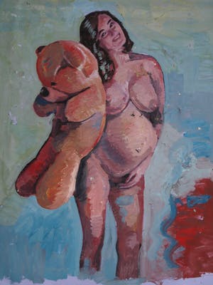 Peter Klashorst - Groot werk op doek , “Vrouw met Teddybeer” – 2018 – 120 x 93 cm kopen? Bied vanaf 350!