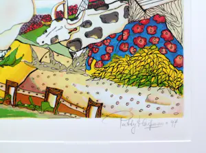 Patty Harpenau - Prachtige, unieke zeefdruk, zicht op de Hollandse kust.Mooie kleuren. kopen? Bied vanaf 125!