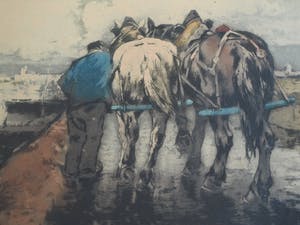 Ferdinand Luigini - Grote ingelijste ets en aquatint , Boer op dijk – gesigneerd – 1926 kopen? Bied vanaf 1!