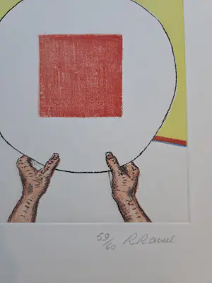 Roger Raveel - Met 2 handen het niets in een cirkel vasthouden. kopen? Bied vanaf 795!