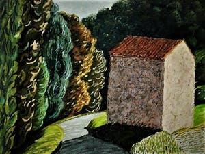 Erna van Mondfrans - Magnifiek pointillistisch Pastel "Landschap Arriege Frankrijk" gesigneerd - kopen? Bied vanaf 59!
