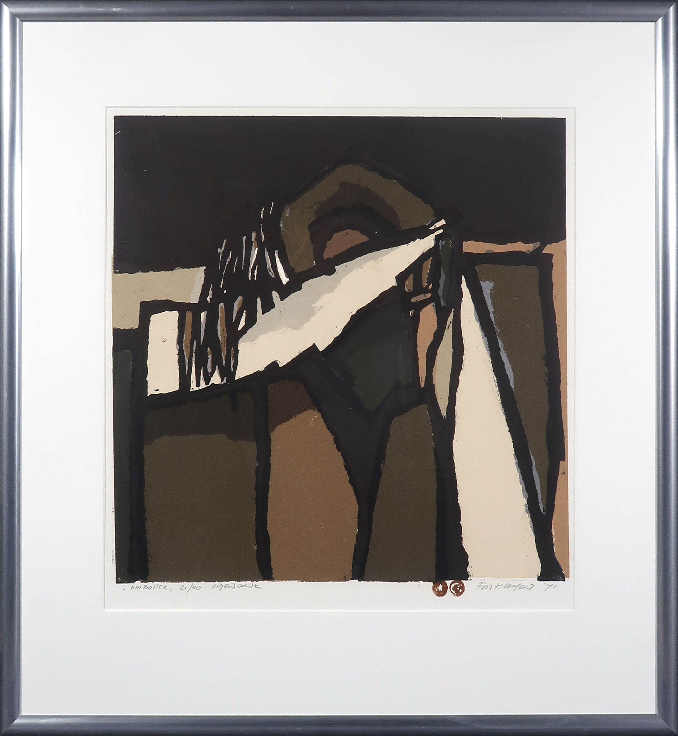 Fon Klement - Boardsnede, Emboiter - Ingelijst verkocht voor € 90!