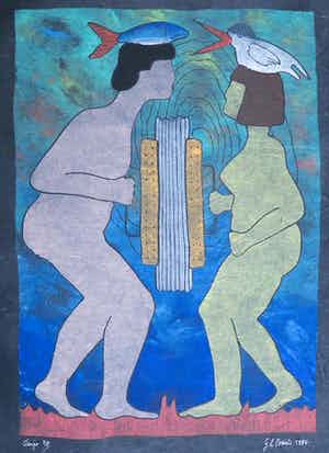 Geertje Briels - Houtdruk op geschept papier, Tango verkocht voor € 35!