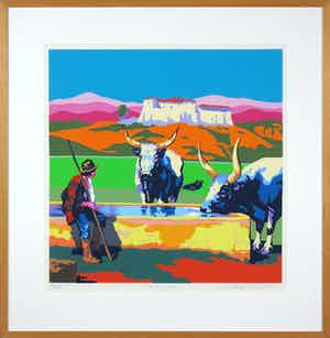 Marco Kooiman - Zeefdruk, Drinking oxen - Ingelijst verkocht voor € 50!