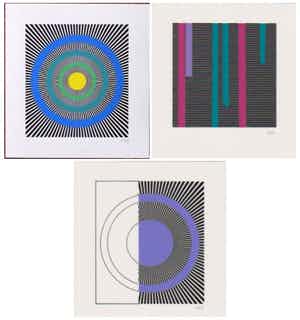 Isia Leviant - Drie handgesigneerde zeefdrukken: Geometrische Composities I, II, III verkocht voor € 45!