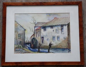 Jacques Mels - Ingelijste aquarel: boerderij langs beek in Limburg kopen? Bied vanaf 45!