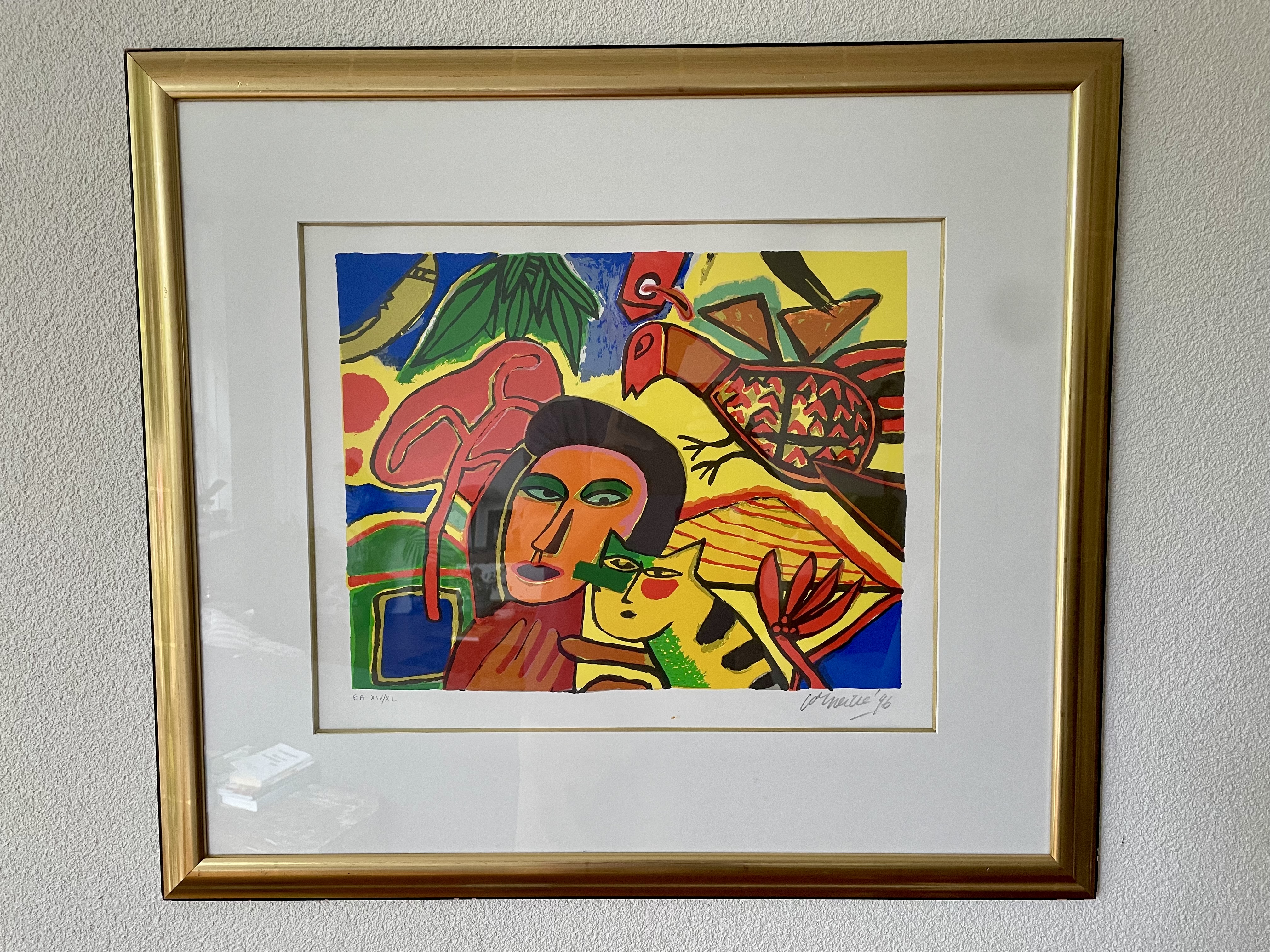 Corneille - Zeefdruk Vrouw met Kat - EA XIV/XL - Ingelijst kopen? Bied vanaf 235!