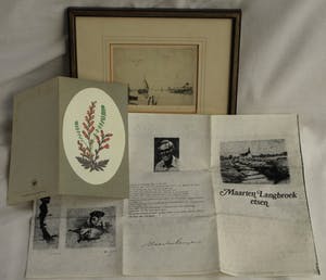 Maarten Langbroek - Ingelijste ets + envelop met info , IJsselmeer (?) – ca. 1970 kopen? Bied vanaf 35!
